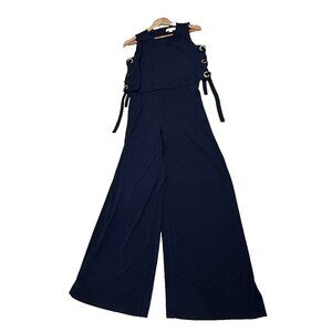 Michael Kors Navy Blue Lace Up Grommet Sleeveless Wide Leg Jumpsuit Size Medium